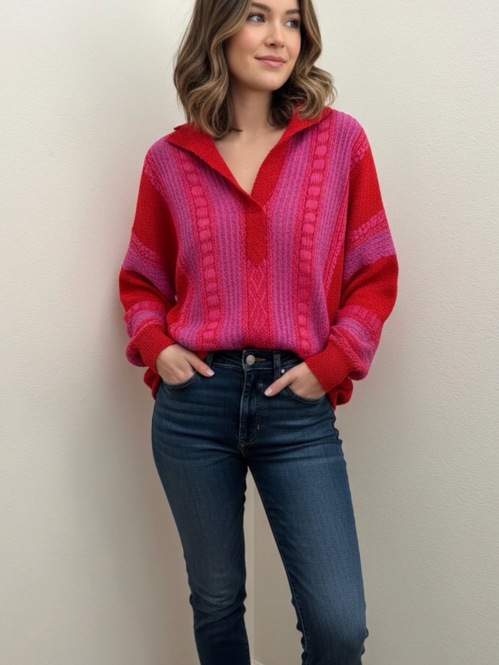 Vintage Maura & Mei Mary sui Red and Pink Sweater Sz M